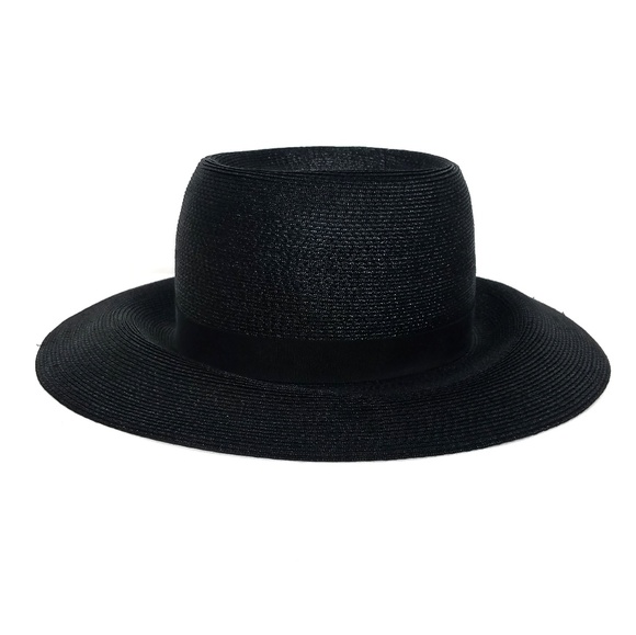 Valerie Black sun braided  hat with black ribbow - Picture 2 of 7